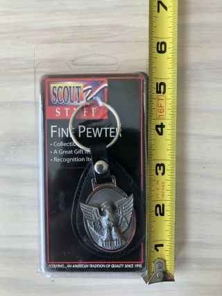 Boy Scouts BSA Eagle Scout Fine Pewter Leather Key Ring 3