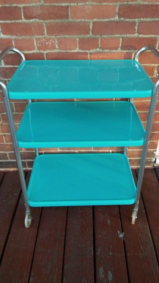 Vintage Mid Century 3 Tier Cosco Serving Utility Cart Turquoise Color