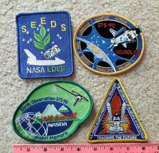 4 Nasa Shuttle Mission Patches Ldef,  Sts - 90,  Sts - 99,  Space Academy Japan