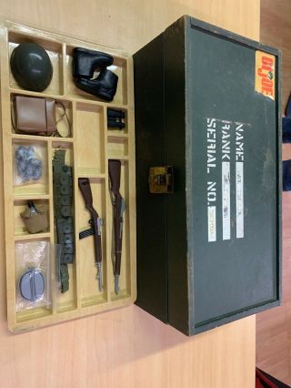 Vintage Gi Joe Wooden Foot Locker Box 12” Mess Kit Grenades Guns Boots Etc.
