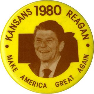 Official 1980 Kansans For Ronald Reagan Make America Great Again Button (5117)