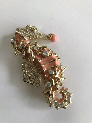 vintage St.  John SEAHORSE Brooch Pin with Swarovski Crystals - Gold Tone 3