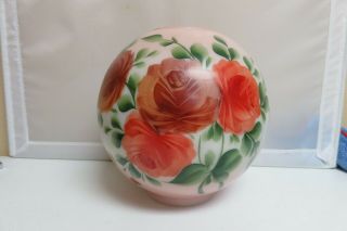 Nos Vintage 9″ Gwtw Hand Painted Roses Ball Globe Oil Lamp Shade Milk Glass Pink