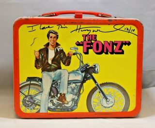 Vintage Happy Days " The Fonz " Metal Lunch Box Signed By Henry Winkler Jsa
