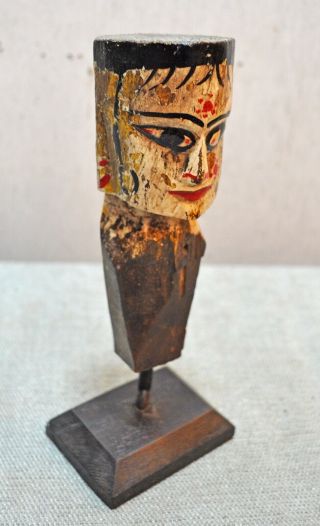 Old Antique Hand Carved Painted Wooden Female Puppet Head