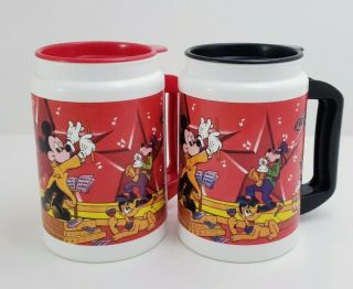 2 Vintage Disney All Star Resort Thermos Mug Mickey Pluto Ducks Goofy Music