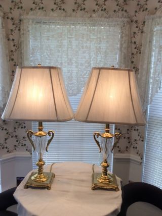 Vintage Brass Lamps With Cyrstal Font Shades With Factory Film
