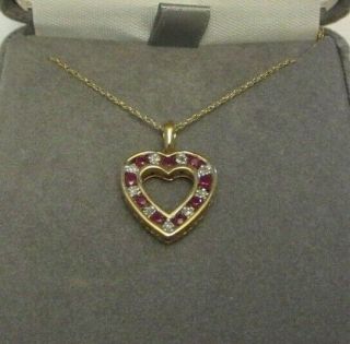 VTG FTH 10K Yellow Gold Heart Pendant Necklace I Love You w/ Tiny Diamond Garnet 2