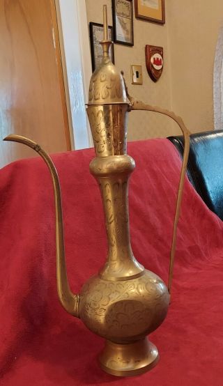 Large Vintage Indian Brass Dallah Coffee Pot.