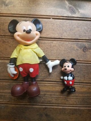1968 Vintage Walt Disney Mickey Mouse By R Dakin W/tag & Tomy Wind Up Toy