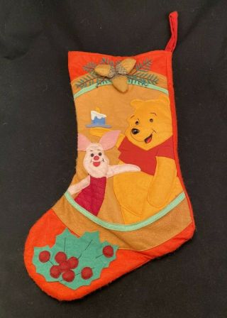 Vtg Large 3d Disney Winnie The Pooh And Piglet Felt Christmas Stocking W Acorn