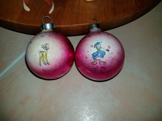 2 Vintage Disney Glass Christmas Ornaments Bambi And Donald Duck