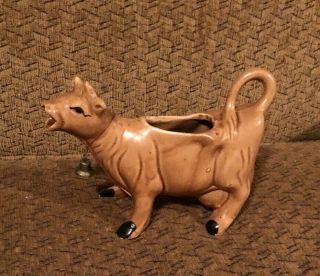Vintage Brown Cow Creamer Pitcher With Bell