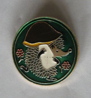 Hedgehog Cartoon Hero Russia Ussr Badge Vintage
