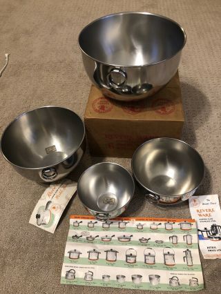 Vintage 50’s Revere Ware Stainless Steel Mixing Bowls Set O - Rings 1 2 4 6 Qt