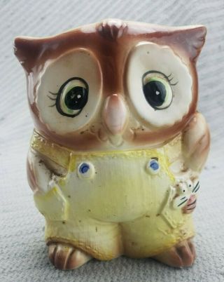 Vintage Owl With Bee Ceramic Vase/planter Pot 6 In Tall X 4 In Wide Japan 3314a