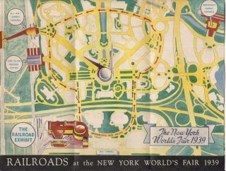 York NY 1939 World ' s Fair Brochure RAILROADS Exhibit Map in Color 2