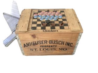 Vintage Anheuser Busch Wooden Crate Bottle Top Checkers