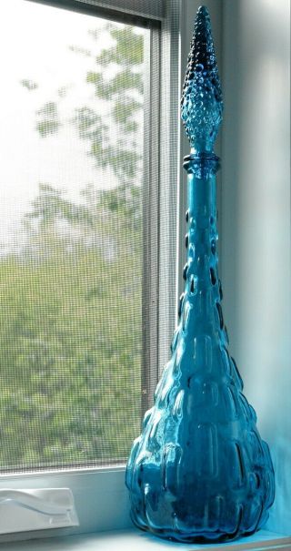 Vintage Mcm Italian Art Glass Empoli 22 " Glass Bottle Decanter & Stopper
