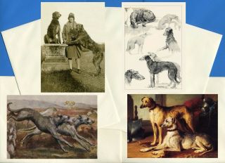 Scottish Deerhound Pack Of 4 Vintage Style Dog Print Greetings Note Cards 2
