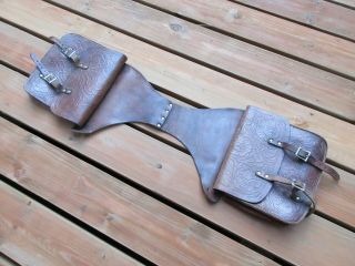 Vintage Tooled Leather Saddle Bags Horse Riding Equestrian