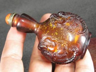 Chinese Animal Ear Carved Peking Glass Snuff Bottle 2