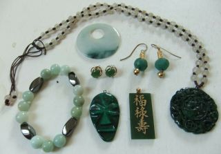 Vintage,  Hand Made Chinese Jade And Hardstone Jewellery - Necklaces,  Pendants,  Etc