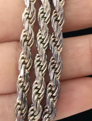 Vintage 5mm Solid Sterling Silver 925 Italy Diamond Cut Rope Chain Necklace 30”