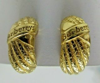 Burberrys Of London Gold Plated Logo Clip On Earrings Vintage 1980s Signed Euc