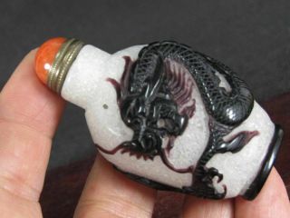 Chinese Dragon Carved Peking Overlay Glass Snuff Bottle 2 2