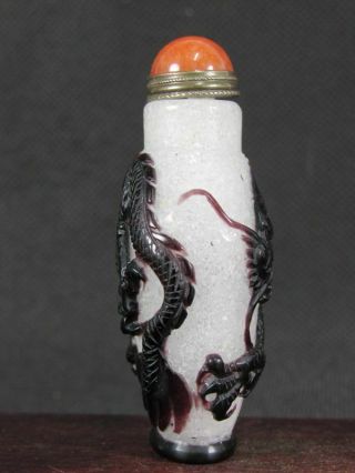 Chinese Dragon Carved Peking Overlay Glass Snuff Bottle 2 3