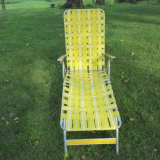 Vintage Aluminum Webbed Outdoor Patio Folding Chaise Lounge