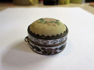 Vintage Chinese Cloisonne Enamel Trinket Box,  Pin Cushion
