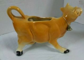Vintage Porcelain Brown Cow Creamer With Bell Made In Japan 2