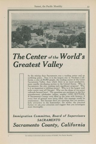 1913 Sacramento County California Real Estate Ad Farming Settler Settling Valley