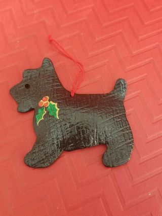Vintage Hand Painted Black Scottish Terrier Scottie Christmas Ornament