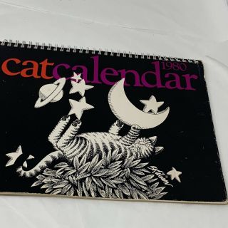Vintage 1980 Kliban Cat Calendar Black White Feline Pictures Spiral Bound