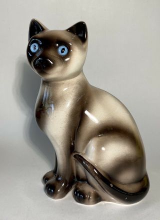 Vintage Ceramic Mid Century Siamese Cat Figurine Blue Eyes