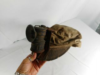 Vintage Coal Miners Geology Cloth Hat With Carbine Lamp Complete