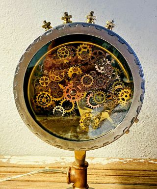 Large 6 " One - Of - A - Kind Vintage Brass Pressure Gauge,  Illuminated Steampunk