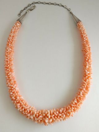 Vintage Navajo Natural Salmon Pink Coral Sterling Silver Cone Tip Necklace