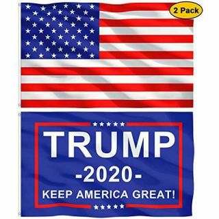 American Usa Polyester Flag And Trump 2020 Bule Flag With Brass Grommets - Doub