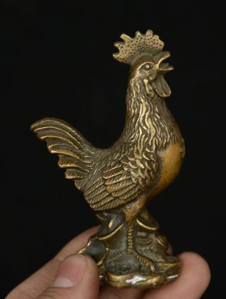 Collect Chinese Bronze Fengshui 12 Zodiac Year Rooster Cock Yuan Bao Coin Statue
