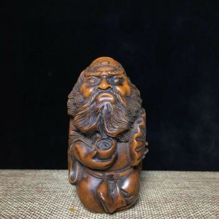 Collectable Chinese Old Boxwood Hand - Carved Zhong Kui Exorcism Decorate Statue