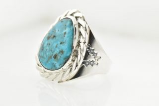Vintage Sterling Silver Southwestern Native American Large Mens Turquoise Ring