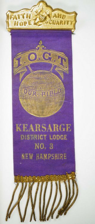 Ribbon Badge,  Kearsarge District Lodge No.  3,  Hampshire,  Faith,  Hope,  & Charity