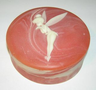 Vintage Disney Tinkerbell Jewelry Box Vanity Jar Coral Pink Incolay? 5.  5 "