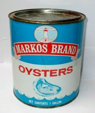 Vintage Markos Brand Oysters 1 Gallon Can,  Rockhall Md.