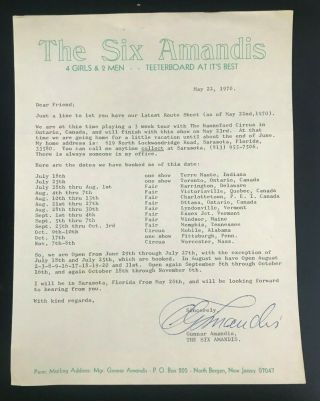 Appearance Schedule Letter " The 6 Amandis " Comedy - Teeterboard - Acro Circus Act