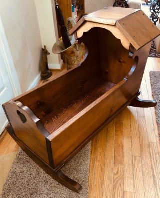 Vintage Amish Made Well Built Heavy Wood Baby Rocking Cradle